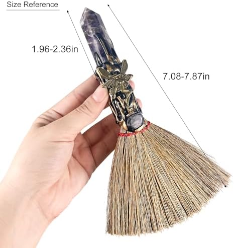 Purple Crystal Witch Broom – Wiccan Altar Broom for Witchcraft & Pagan Rituals | Natural Reiki Energy Wand Stone | Ceremonial Magic Tool for Meditation, Healing & Halloween Decor