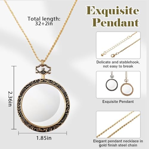 YYHSND 10X Magnifying Glass Necklace Magnifier Necklace Pendant Optical Magnifier with Chain Necklace for Library, Reading, Zooming and Jewelry (Color : Gold)