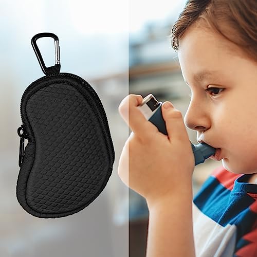 MEDMAX Neoprene Asthma Inhaler Holder, Protective Portable Travel Handy Holster, Lightweight Carrying Case with Carabiner Clip and Mesh Pocket Inside, Inhaler Not Included (Case Only) (Black)