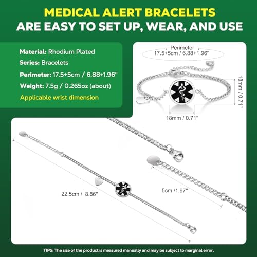 Upgraded Medical Bracelets Men Women with QR Code Medical Alert ID Bracelets - Titanium Steel Wristband Fits Wrists Up 8''-10'' - More Space Custom Emergency Med ID Info