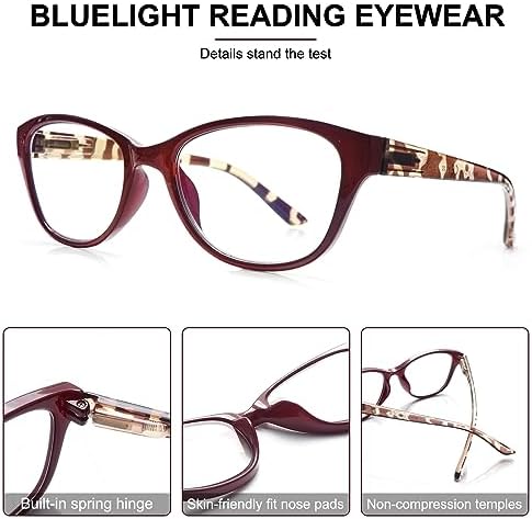 COJWIS 5 Pack Reading Glasses for Women Blue Light Blocking Computer Readers with Spring Hinge Anti Eye Strain Eyewear