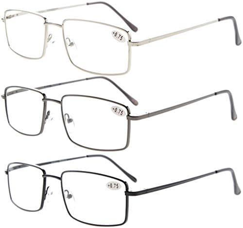 CessBlu Reading Glasses 3 Pairs Rectangular Spring Hinge Reader Eyeglasses for Men Reading +2.75