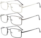 CessBlu Reading Glasses 3 Pairs Rectangular Spring Hinge Reader Eyeglasses for Men Reading +2.0
