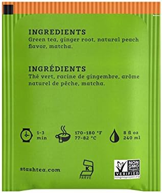 Stash Tea Ginger Peach Green Tea - Caffeinated, Non-GMO Project Verified Premium Tea with No Artificial Ingredients, 18 Count (Pack of 6) - 108 Bags Total