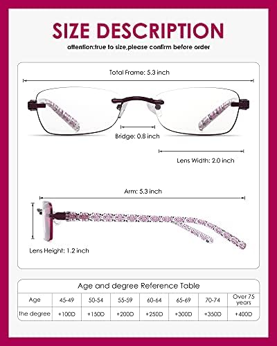 3 Pack Rimless Reading Glasses for Women Blue Light Blocking Readers Tinted Edge Spring Hinge Pattern Print Arm Eyeglasses Mix 1.50