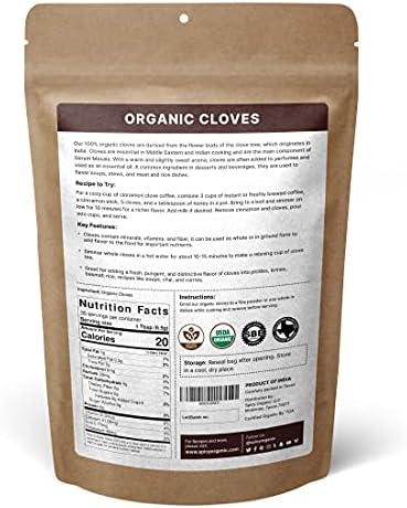 SPICY ORGANIC Cloves Whole - 100% Pure USDA Organic - Non-GMO, Keto Friendly, Non-Irradiated Fresh Clove Seed Spice - 8 OZ