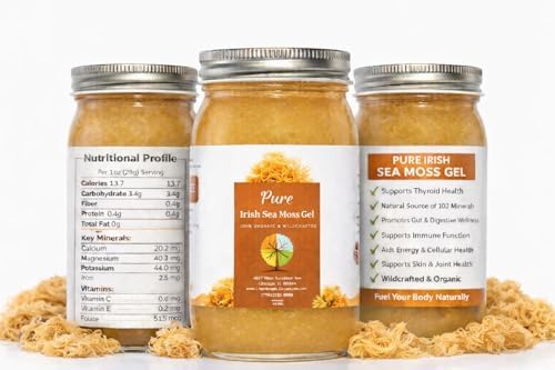 Organic & Pure Golden Sea Moss Gel from Saint Lucia16oz - USDA Certified Organic & Made in The USA - All Natural & Wildcrafted Seamoss Gel - Daily Multi-Vitamin