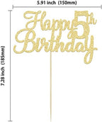 Gyufise 1Pc Happy 5th Birthday Cake Topper Glitter 5th Birthday Cake Pick Cheers to 5 Years Old Five Fabulous Cake Decorations for 5th Birthday Theme Party Supplies Gold