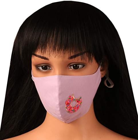Touchstone Kids food embroidered fun 3 layer cotton fabric face masks reusable machine washable adjustable for children. (Pack of 3). Mauve Green Pink