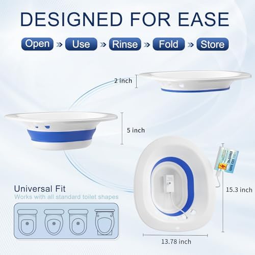 Electric Sitz Bath for Toilet Seat, Hemorrhoids and Postpartum Care - Yoni Steam Seat - Perineal Soaking, Collapsible, Wide Seat, Deeper Bowl - Use w/Sitz Bath Salt - Ocean Blue