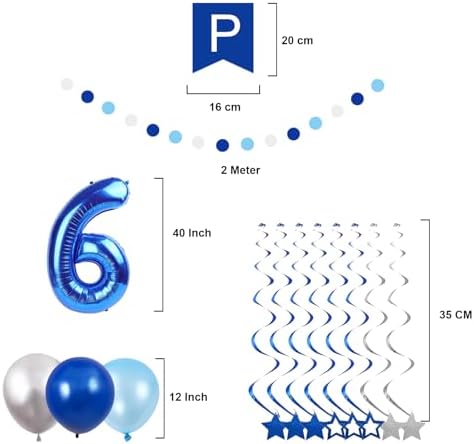 BRT Bearingshui Children's 6th Birthday Decorations Supplies for Kids Boys, Happy Birthday Banner, Blue Number 6 Birthday Balloon