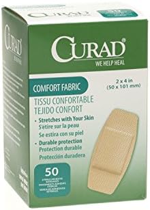 CURAD Comfort Fabric Adhesive Bandages 2" x 4", Sterile, Stretches with Skin, Box of 50