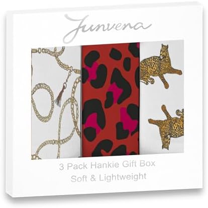 Junvena 3 Pack Printed Designer Handkerchiefs Fancy Gift Box Soft Lightweight 16 inch Pocket Square for Men Women and Kids