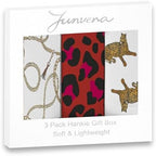Junvena 3 Pack Printed Designer Handkerchiefs Fancy Gift Box Soft Lightweight 16 inch Pocket Square for Men Women and Kids