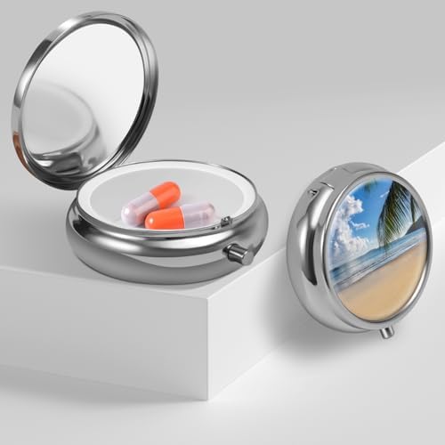 Mini Pill Box, Small Pill Box, Portable Pill Box, Cute Pill Organizer for Vitamins, Medications, Fish Oil and Supplements (Sandy Shore)