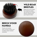 Men's Beard Brush, Small Round Wooden Handle, Sophisticated Boar Bristles
