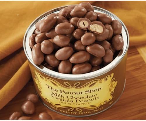 The Peanut Shop of Williamsburg Virginia Peanuts, Double Dipped Milk Chocolate Covered Peanuts - Gift Pack of 2, 11.5 oz. Tins By Lyza's Sweets & Treats