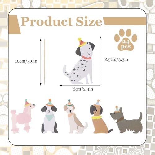 24PCS Pet Dog Cupcake Toppers, Dog Face Cake Toppers Pet Dog Themed Birthday Party Supplies for Puppy Themed Birthday Party Decorations