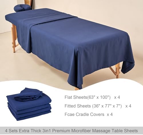 4 Sets Extra Thick Massage Table Sheets Sets Soft Premium Microfiber 3 Piece Set Massage Sheet Set for Salon Spa Bed Include Fitted Covers Flat Sheets Face Cradle Cover