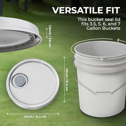 5-Gallon White Bucket Pail with Spout Lid, Metal Handles with Plastic Grip for Easy Carrying, Easy Stack and Store, Heavy-Duty Extra Durable, Food Grade, BPA Free - 2 Pack