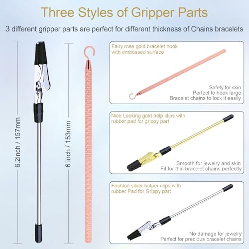 ATARASIA 3Pcs Bracelet Helper Tool - Quick Release Fastening Helpers Tool Hooks for Jewelry, Watch, Chain Bracelet Wearing - Easy to Put on Yourself - with Non-Slip Rubber Tips