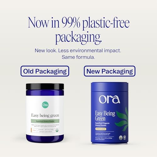 Ora Organic Greens Powder - Vegan, Gluten-Free, Organic Super Greens Drink for Energy and Detox | Antioxidants & Adaptogenic Herbs | 20+ Superfood Greens Blend - Citrus Flavor, 30 Servings