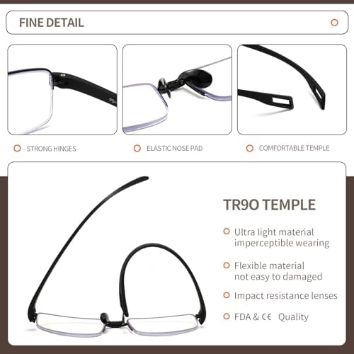 4 Pack Blue Light Blocking Reading Glasses for Men and Women,Semi Rimless Light Weight TR90 Temple Computer Readers (+1.0 Strength)