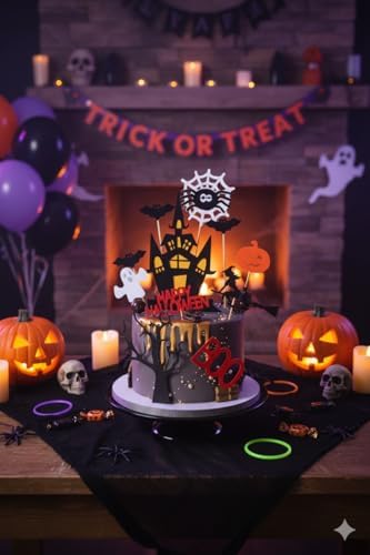 Set of 22 Halloween Cake Topper Cupcake topper Haunted House Cake Topper Halloween Cake Decoration Ghost Cake Decoration Pumpkin Cupcake for Wizard Party Ghost Spider Party
