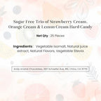 ANDY ANAND CHOCOLATIER Sugar Free Hard Candy Assortment – Strawberry, Lemon & Orange Cream Hard Candy, (25 Pcs,Pack of 1) Individually Wrapped, European Crafted Treat