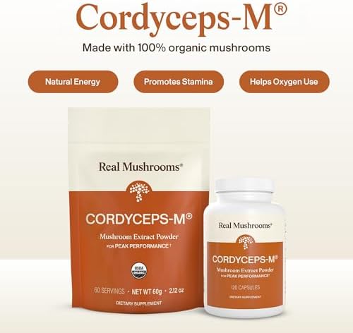 Real Mushrooms Supplement Capsules - Cordyceps Mushroom Powder Rich in Beta Glucans - Mushroom Pills Cordyceps for Energy and Performance - Vegan, Non-GMO, No Grain Fillers, 120 ct