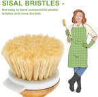 SUBEKYU Bamboo Dish Brush, Kitchen Dish Scrubber Brush, Natural Wooden Dishwashing Brush for Cleaning Dishes/Pans/Pots, Built-in Scraper, Sisal Bristles,1 Set