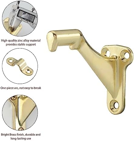 HOME MASTER HARDWARE Handrail Stair Brackets 3" Heavy Duty Staircase Hand Rail Bracket Support Hardware for Home or Office Stairways,Bright Brass with Screws 3-Pack