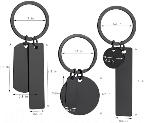 Framendino, 30 Pack Engravable Metal Keychain Blank Stamping Engraving Stainless Steel Keychains Tags Black