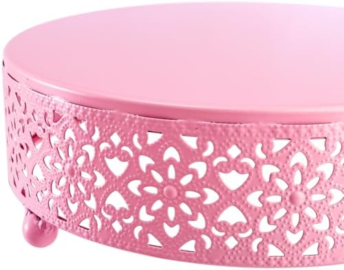 Hedume 3-Piece Metal Cake Stand Set, Pink Round Cake Stand, Dessert Cupcake Pastry Candy Display Plate for Wedding, Birthday Party, Event