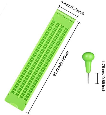 Frienda 2 Pack 4 Lines 28 Cells Braille Slate and Stylus Kit Writing Label Maker Plastic Slate Braille Fingerboard,Green