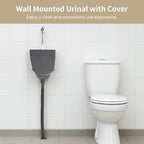 Wall Mounted Urinal with Cover, Plastic Small Urinal with Complete Flush Valve Kit, Commercial Urine Diverter, Outside Toilet with Lid for Bathrooms, Apartments, Garages, RVs