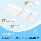 Sterile Gauze Rolls, 3" x 4.1 Yards, Conforming Stretch Gauze Bandage, Pack of 12, Firm Support for Dressings and Splints, Latex-Free First Aid Supplies Individually Wrapped with Bonus Tape