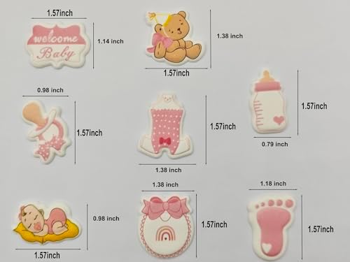 Edible 8 pieces Baby Shower for Baby Girl cake decorations, cupcake toppers, perfect Icing Cookies decro for Birthday Reveal party Team Dinner