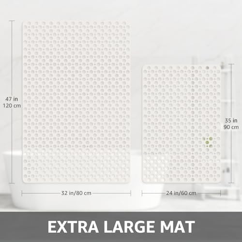 Yolife Extra Large Shower Mat 47x32 inch, Non Slip Shower Mat for Inside Shower with Drain Holes and Suction Cups for Bathroom, No Odor TPE Shower Floor Mat,White