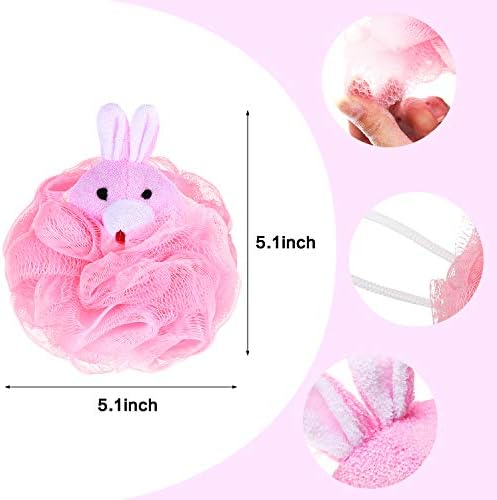 Boao 8 Pieces Kids Bath Loofahs Animal Bath Sponge Cartoon Shower Loofahs Cute Pouf Mesh Body Loofah Colorful Body Scrubber Shower Balls for Boys Girls Adults