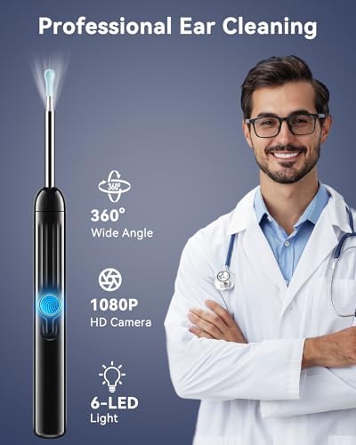 Jegoat Ear Wax Removal, 1080P HD Scope and 6 LED Lights, Ear Cleaner with Camera, Ear Cleaning Kit - Earwax Remover Tool with 5 Spoon (Onyx)