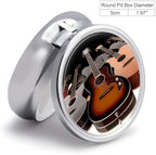 Medicine Box 3 Compartment Pill Box Guitar Printed Round Multi Function Pill Box for Vitamins Fish Oil