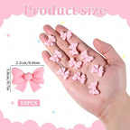 Bewudy 50Pcs Pink Bow Cupcake Toppers, Bowknot Cake Decorations Birthday Decorations for Theme Parties Bridal Engagement Wedding Baby Showers Birthday Party (Not Edible)