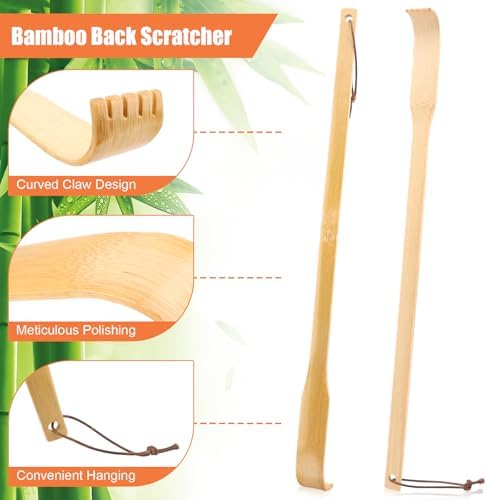NICEMOVIC 6 Pack Wooden Bamboo Back Scratcher for Men Women Adults, Gifts for Seniors, Christmas Stocking Stuffers for Adults Men Women, 16.5 Inch Long Handle Back Scratchers Easter Basket Stuffers