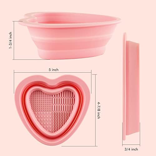 2PCS Brush Cleaning Palette,Foldable Brush Deep Cleaning Bowl/Mat 2-in-1 Collapsible Silicone Heart BowlReusable Scrubber to Clean All of Your Ink Blending Brushes with Ease Portable Washing Tool