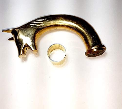 Wolf Head Brass Handle Walking Stick Design Vintage Walking Stick in Chrome Finish Golden