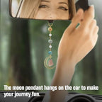 Sosolong Boho Moon Hanging Car Charm, Crystal Rearview Mirror Pendant, Car Decor for Women, Cute Ceramic Accessory