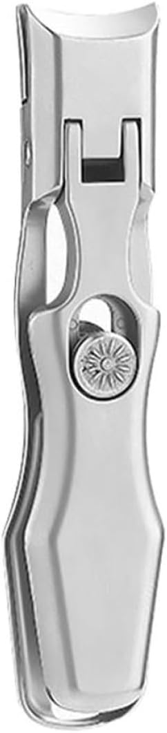 Healifty Multi-Function Stainless Steel Nail Clipper with Splash Guard, Wide Jaw Toenail Trimmer for Household Use, Portable Silver Nail Cutter for Manicure and Pedicure
