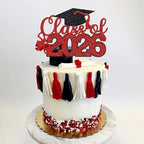 Graduation Cake Topper 2026 Grad Party Decoration Glitter Cap Diploma Food Picks Table Ideas Red