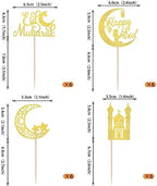 Rsstarxi 24 Pack Eid Mubarak Cupcake Toppers Gold Glitter Moon Star Happy Eid Cupcake Picks for Islamic Muslim Mubarak Festival Ramadam Kareem Party Cake Decorations Supplies.